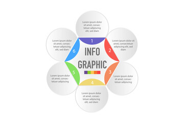 6 segments circular infographic template concept. Circle design. Can be used for diagrams, workflows, and presentations.