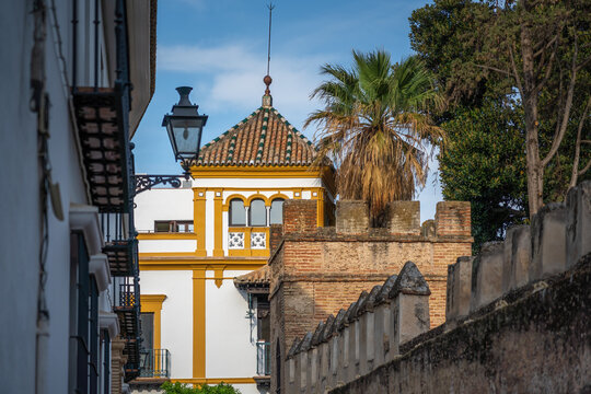 Plaza de Alfaro with Alcazar Wall and Rosina Balcony - Seville, Andalusia, Spain
