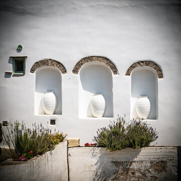 Typical Greek Flower pots on Tinos, Greece