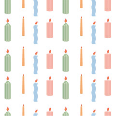 Seamless pattern with candles on white. Home design, interior, light.