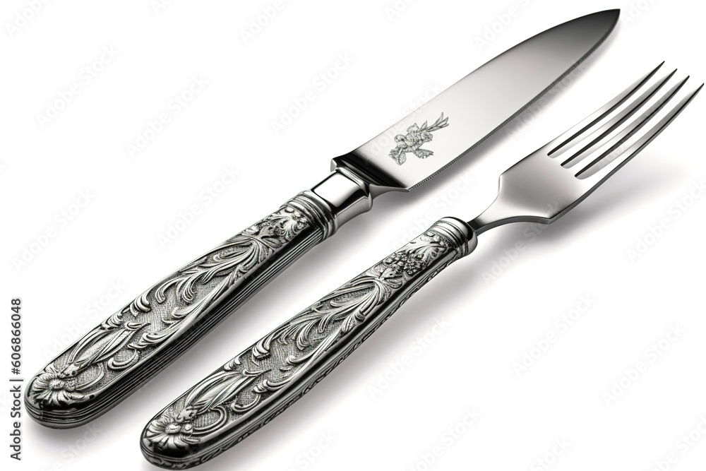 Poster fork and knife isolated on white background. Generated by AI.