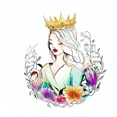 Radiant Queen in Ethereal Watercolor, Generative AI