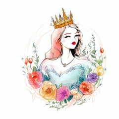 Elegance Personified: Watercolor Queen, Generative AI