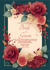  Roses wedding invitation card template.