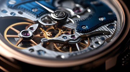 The elegance and precision of a luxury mechanical watch with a macro lens, highlighting intricate craftsmanship, timeless design, and exceptional quality. Generative AI