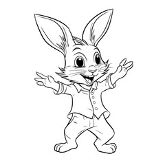 Fototapeta na wymiar A Coloring Page of a Cute and Happy Bunny