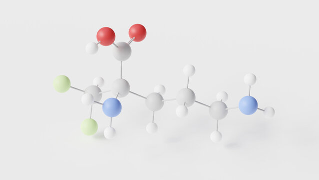 eflornithine molecule 3d, molecular structure, ball and stick model, structural chemical formula vaniqa
