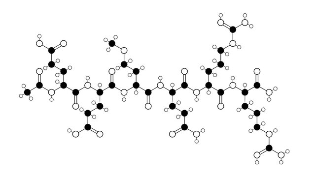 argireline molecule, structural chemical formula, ball-and-stick model, isolated image acetyl hexapeptide-3