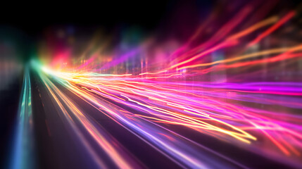 The speed and reliability of a fiber optic internet connection with a long-exposure shot, highlighting fast downloads, seamless streaming, and online productivity