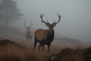 Reed deer in the mist, Generative ai