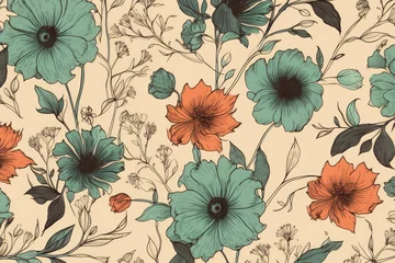 Badezimmer Foto Rückwand Retro floral pattern on a vintage inspired background, Generative ai © Marius