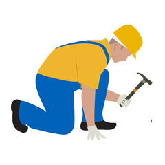 Construction roofer carpenter worker hammering a nail flat style vector image - obrazy, fototapety, plakaty