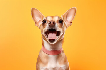 pop portrait of a happy dog over a yellow background