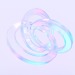 Glass disc shapes with colorful reflections composition. 3d rendering illustration. 