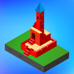 Lock. Castle in isometric style. Vector illustration