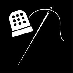 Needle and thimble icon. Symbol of sewing and tailoring craft. Vector Illustration