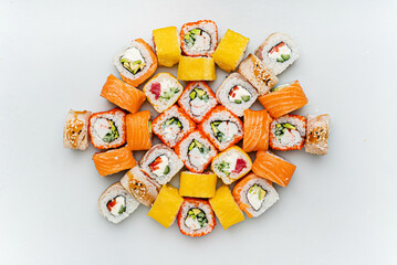 fresh sushi on the white background