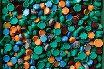 colorful plastic lids. AI generated. waste sorting. plastic recycling. ecology Generative AI