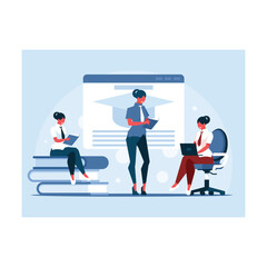 Business people working together in the office. Flat design vector illustration.