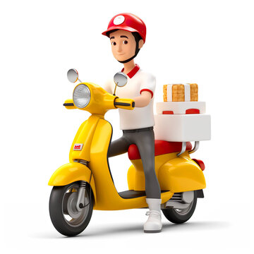 3d Online delivery service illustration. delivery man going to a bike.  transparent background generative AI