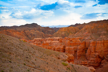 Fototapeta premium Natural unusual landscape red canyon of unusual beauty is similar to the Martian landscape, the Charyn canyon
