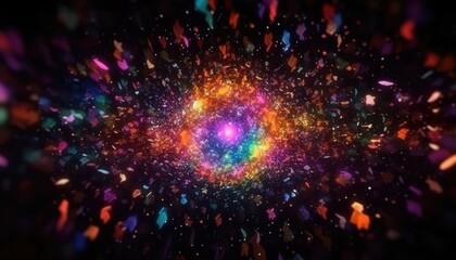 Fototapeta premium The AI generated an abstract, dark, magical neon background explosion. (Generative AI)