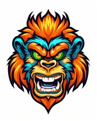 An isolated logo of an angry monkey head in vibrant colors. (Generative AI)