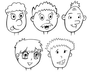 Cartoon Faces and Heads Vector Illustration art Set