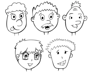 Fototapete Karikaturzeichnung Cartoon Faces and Heads Vector Illustration art Set