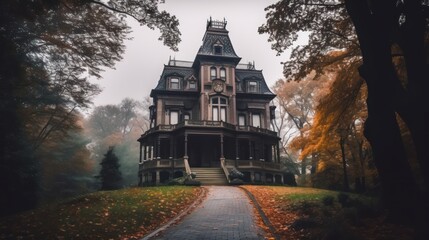 Obraz premium Spooky haunted mansion, complete with eerie architecture, ghostly apparitions, and hidden secrets waiting to be discovered
