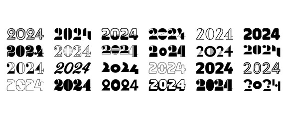 Obraz premium Big set of 2024 new year logo text design.