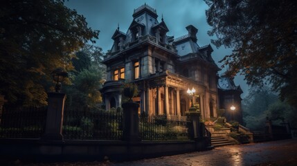 Spooky haunted mansion, complete with eerie architecture, ghostly apparitions, and hidden secrets waiting to be discovered - obrazy, fototapety, plakaty