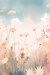 Naklejka premium Beautiful background illustration of wild flowers, made with generative AI