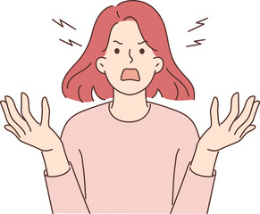 Furious woman screaming due to uncontrollable aggression and panic attack caused