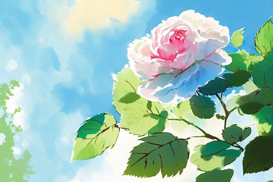 The blue sky and a stunning morning beauty such as a rose . Generative AI