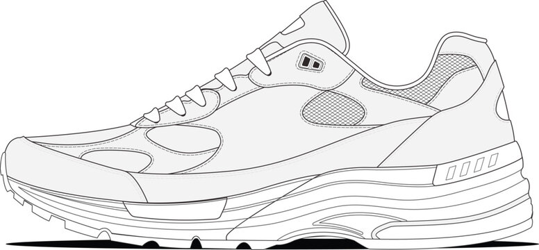 Vintage Running Sports Sneaker vector technical cad design template illustration