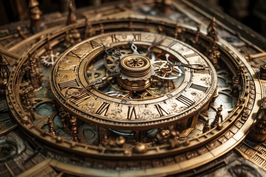 Vintage retro metal clock time machine. Generative AI