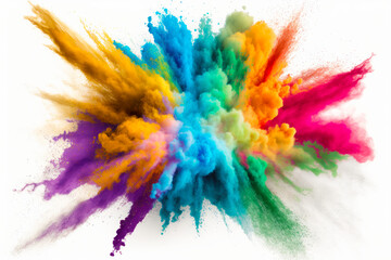 explosion of colored powder white background. abstract colored background. Generative ai - obrazy, fototapety, plakaty
