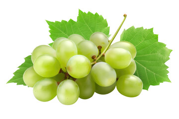 Green grape with leaves on transparent background. Generative AI.