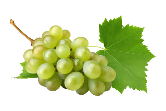 Green grape with leaves on transparent background. Generative AI.
