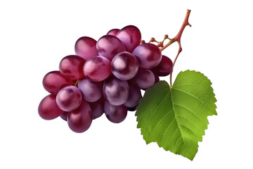 Fototapeta premium Red grape with leaves on transparent background. Generative AI.