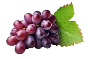 Fototapeta premium Red grape with leaves on transparent background. Generative AI.
