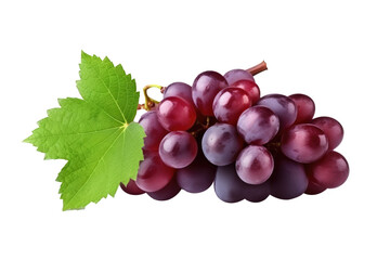 Red grape with leaves on transparent background. Generative AI.