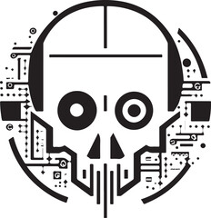 circuit board cyber skull symbol. Vector techno skull print