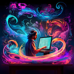 Digital artist working on project, art being created, artist at work, illustration creation of art Generative AI