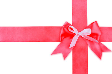 Gift red ribbon and bow isolated on white background.