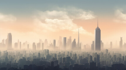 Fototapeta na wymiar many skyscrapers in the city. skyline. smog fog midday. Generative AI