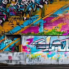 1350 Urban Grunge Wall: A vibrant and urban background featuring a grunge wall with peeling paint, graffiti, and urban decay, adding an edgy and urban aesthetic5, Generative AI