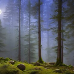 1357 Mystical Moonlit Forest: A mystical and enchanting background featuring a moonlit forest with enchanted trees, glowing mushrooms, and a magical and otherworldly atmosphere2, Generative AI