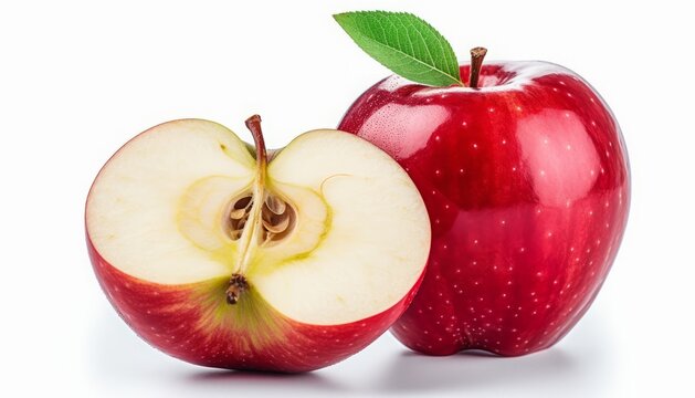 Ripe Red Apple And Apple Slice Isolated On White Background